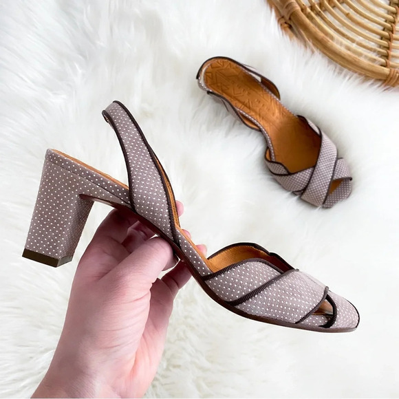 Chie Mihara Polka Dot Heels Slingback Gray Taupe Open Toe